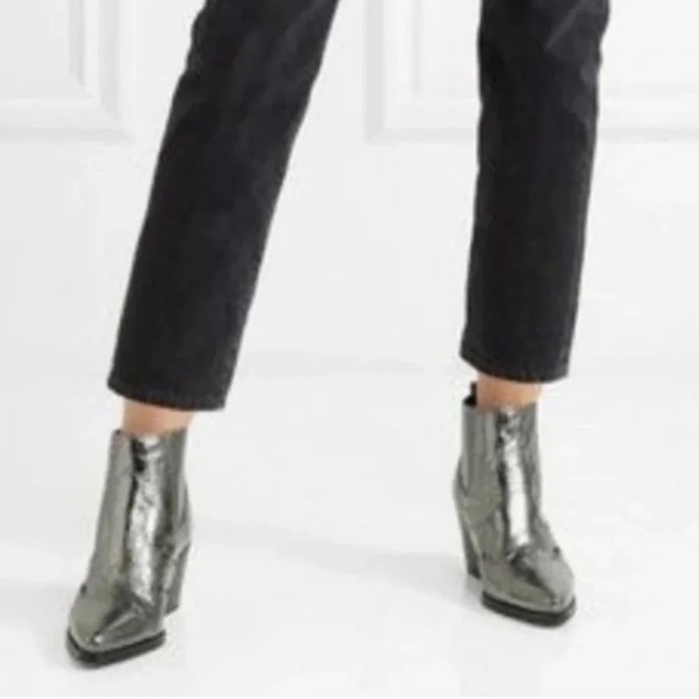 Sam Edelman Winona Silver Metallic Western Ankle Bootie Women's Size 7.5